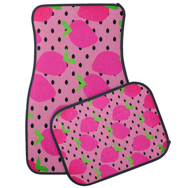 Cute Strawberries Pink Black Pattern Car Floor Mat (Set)