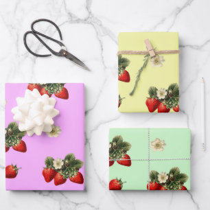 Cute Strawberries Pink Yellow Green pastels Wrapping Paper Sheets