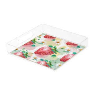 Cute strawberries rainbow birthday party acrylic tray