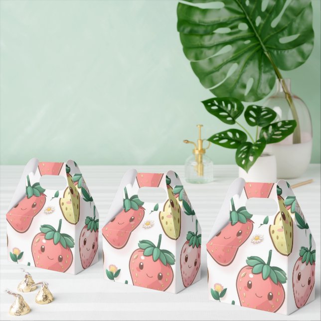 Cute strawberries rainbow birthday party favor boxes (Multiple)