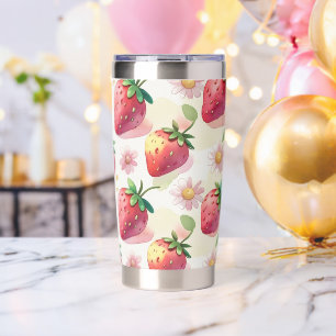 Cute strawberries rainbow birthday party insulated tumbler