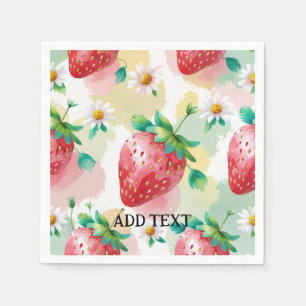 Cute strawberries rainbow birthday party napkins