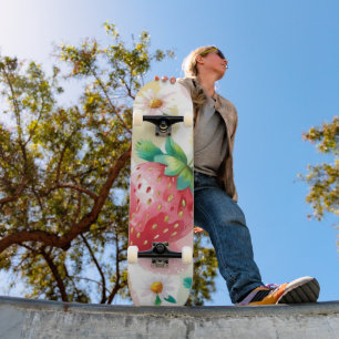 Cute strawberries rainbow birthday party skateboard