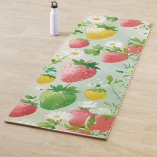Cute strawberries rainbow birthday party yoga mat