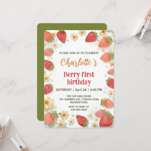 Cute strawberries rainbow pattern 1st birthday invitation