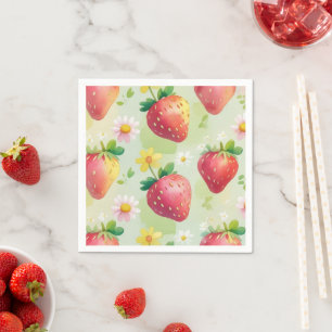 Cute strawberries rainbow pattern birthday party napkins