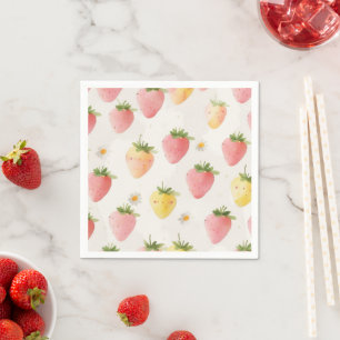 Cute strawberries rainbow pattern birthday party napkins