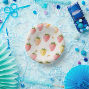 Cute strawberries rainbow pattern birthday party paper bowls
