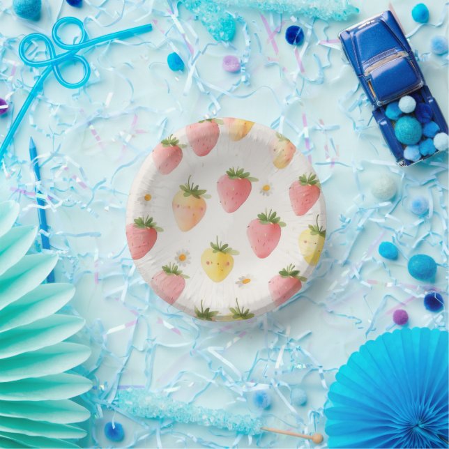 Cute strawberries rainbow pattern birthday party paper bowls (Party)