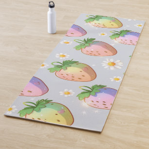 Cute strawberries rainbow pattern birthday party yoga mat