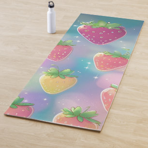 Cute strawberries rainbow pattern party yoga mat