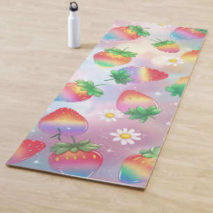 Cute strawberries rainbow pattern workout for her yoga mat