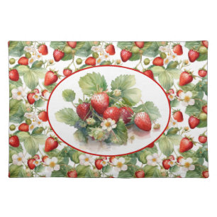 Cute Strawberries Watercolor Cloth Placemat