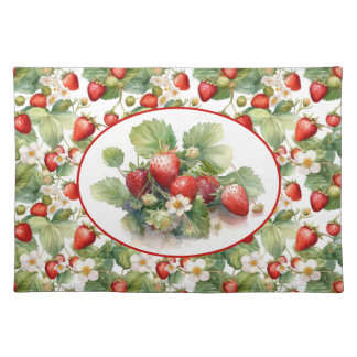 Cute Strawberries Watercolor Cloth Placemat