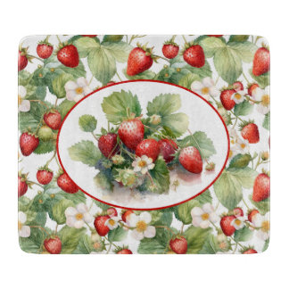 Cute Strawberries Watercolor Cutting Board