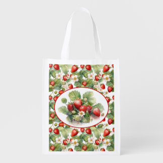 Cute Strawberries Watercolor Grocery Bag