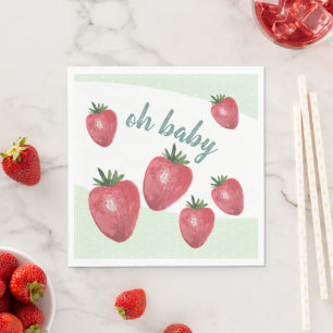 Cute Strawberries Watercolor Hand-painted on Mint Napkins