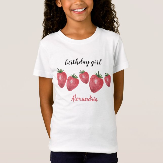 Cute Strawberries Watercolor Hand-painted T-Shirt (Front)