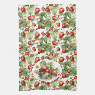 Cute Strawberries Watercolor Kitchen Towel