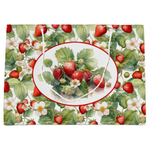 Cute Strawberries Watercolor Large Gift Bag