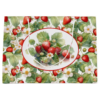 Cute Strawberries Watercolor Large Gift Bag