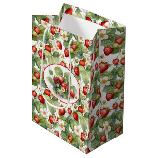 Cute Strawberries Watercolor Medium Gift Bag