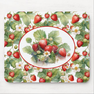 Cute Strawberries Watercolor Mouse Pad