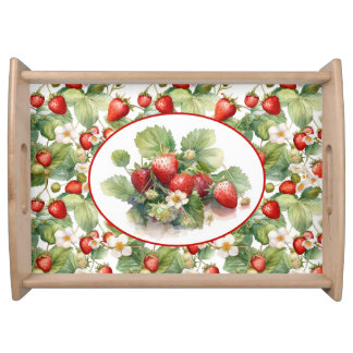Cute Strawberries Watercolor Serving Tray