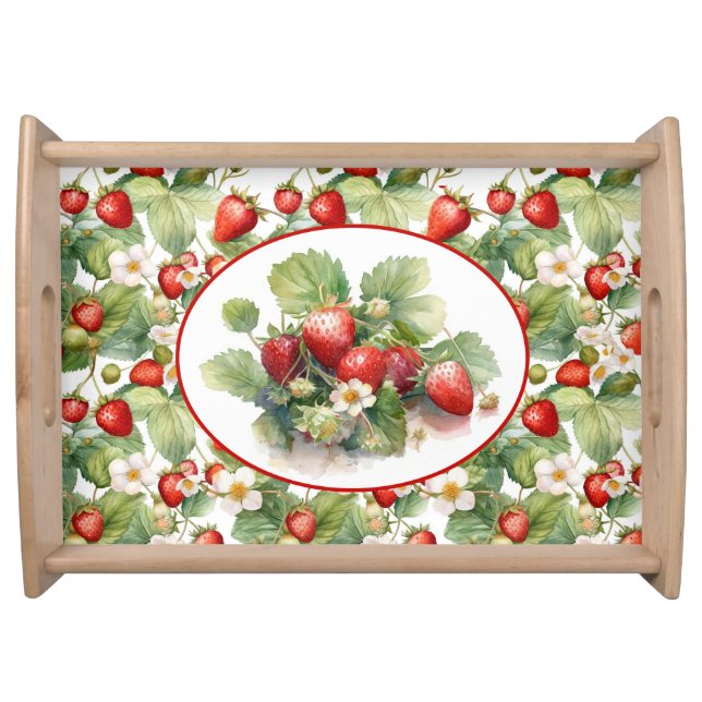 Cute Strawberries Watercolor  Serving Tray (Front)