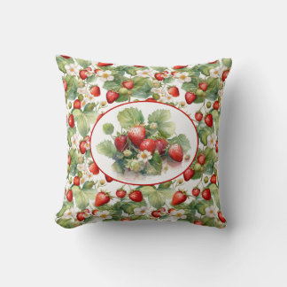 Cute Strawberries Watercolor Throw Pillow
