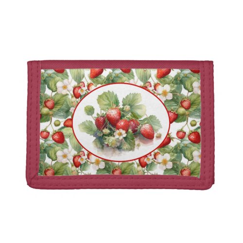 Cute Strawberries Watercolor  Trifold Wallet