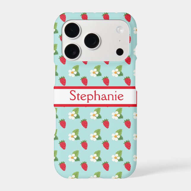 Cute Strawberries & White Flowers Monogrammed Case-Mate iPhone Case (Back)