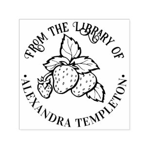 Cute Strawberries with Leaves Library Book Name Self-inking Stamp