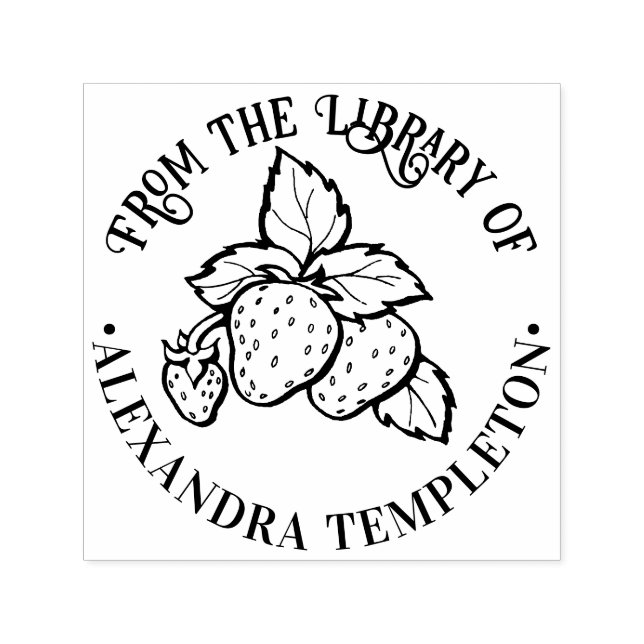 Cute Strawberries with Leaves Library Book Name Self-inking Stamp (Design)
