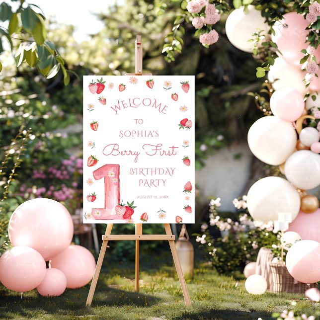 Cute Strawberry 1st Birthday Berry First Welcome Foam Board (Creator Uploaded)