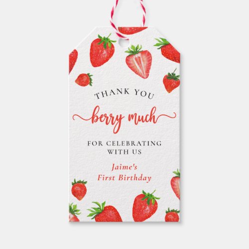 Cute Strawberry 1st Birthday Thank You Berry Much Gift Tags