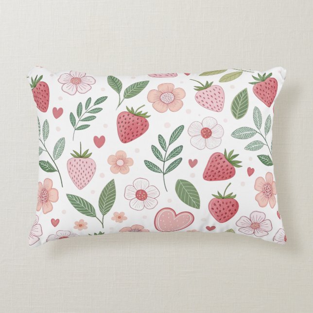 Cute Strawberry Accent Throw Pillow (Front)