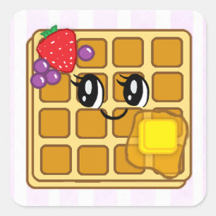 Cute Strawberry and Blueberry Waffle Cartoon Square Sticker
