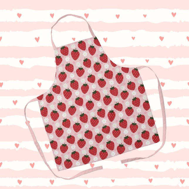 Cute Strawberry and Daisy Pink Strap Apron (Creator Uploaded)