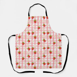 Cute strawberry and flowers on a pink gingham apron