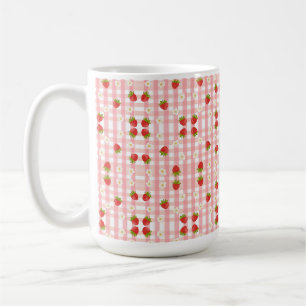 Cute strawberry and flowers on a pink gingham coffee mug