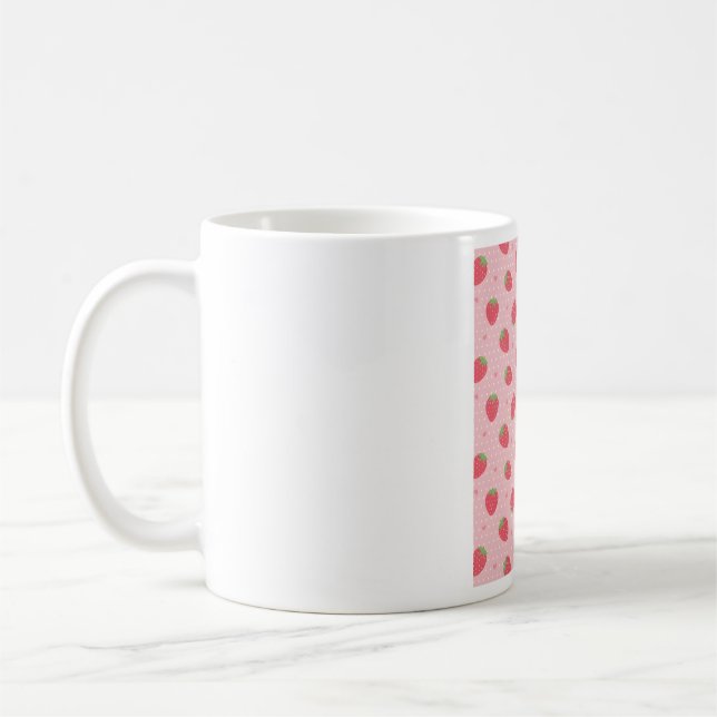 Cute Strawberry and Hearts Pattern Coffee Mug (Left)