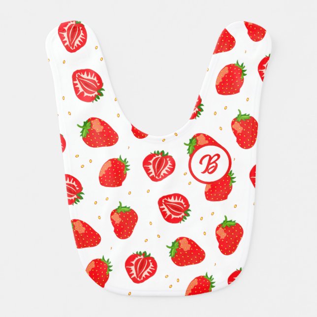 Cute Strawberry and Polka Dots Monogram Baby Bib (Front)
