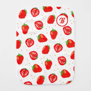 Cute Strawberry and Polka Dots Monogram Baby Burp Cloth