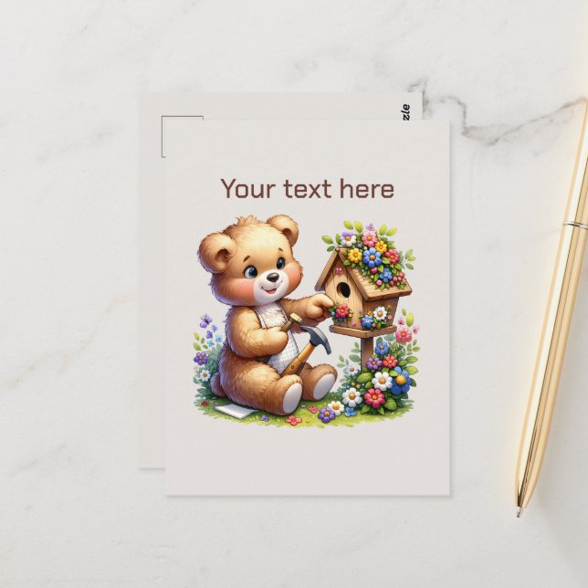 Cute strawberry bear customizable  postcard (Front/Back In Situ)