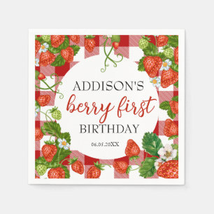 Cute Strawberry Berry First 1st Birthday Napkins