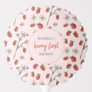 Cute Strawberry Berry First Birthday Party Balloon