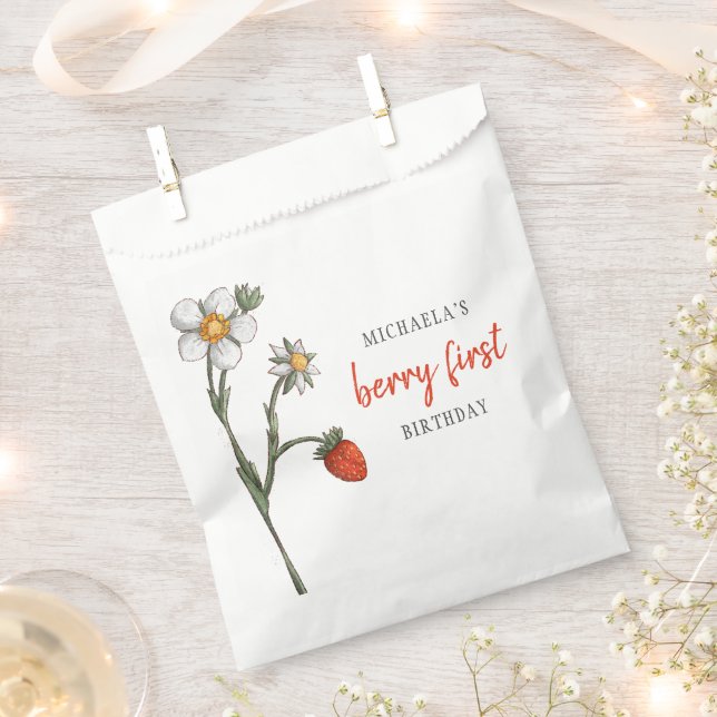 Cute Strawberry Berry First Birthday Party Favor Bag (Clipped)