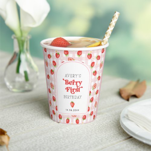 Cute Strawberry Berry First Birthday Party Favors Paper Cups