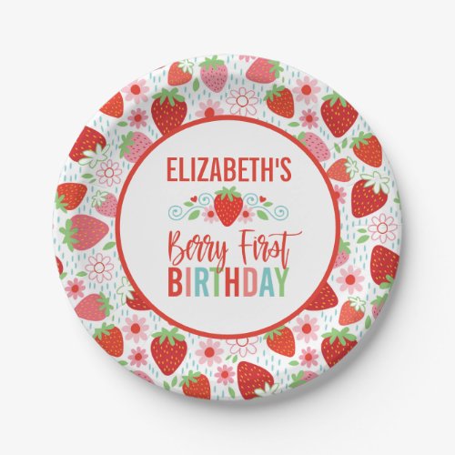 Cute Strawberry Berry First Birthday Party Paper Plates